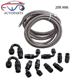 Oruj9n Aeiou 20ft 6an -6an Stainless Steel Ptfe Fuel Line 10 Fittings Hose Kit E85 Silver