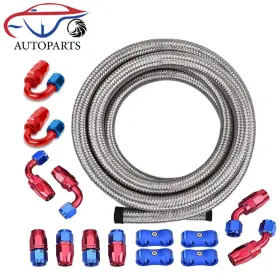 Poseng2561 Aeiou 6an Fuel Line Kit An6 Braided Nylon Hose Cpe 20ft Silver With 10 Fittings