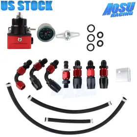 Fpr008-rd-bk-thw Aosuracing Adjustable Fuel Pressure Regulator An6 Fitting Line Hose Kit 100psi Gauge