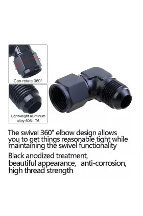 230503-3 Aoxoms 1-2pc An16 Female To 16an Male 90 Degree Flare Swivel Hose Fitting Adapter Black