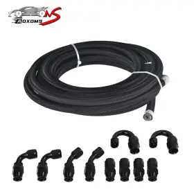 250118-1 Aoxoms Black Nylon Braided 4an - An4 E85 Ptfe Fuel Line 10ft 10pcs Fittings Hose Kit