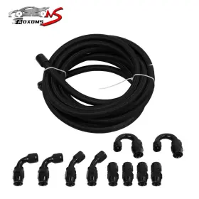 250118-2 Aoxoms Black Nylon Braided 4an - An4 E85 Ptfe Fuel Line 20ft 10pcs Fittings Hose Kit