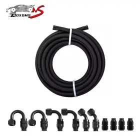 250127-1 Aoxoms Black Nylon Braided 8an - An8 E85 Ptfe Fuel Line 10ft 10pcs Fittings Hose Kit