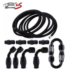 250127-2 Aoxoms Black Nylon Braided 8an - An8 E85 Ptfe Fuel Line 20ft 10pcs Fittings Hose Kit