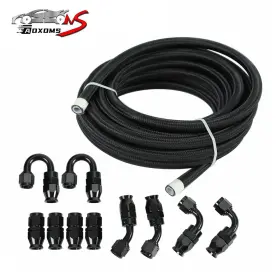 260427-3 Aoxoms Black 4an Nylon Braided E85 Ptfe Fuel Line 10ft With 10 Fittings Hose Kit