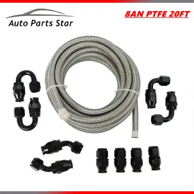 Vr2417 Auto-parts-star 8an 20ft Nylon Braided E85 Ptfe Fuel Line Kit With 10 Fittings Hose And Adaptor Vr2417 Auto-parts-star 8an 20ft Nylon Braided E85 Ptfe Fuel Line Kit With 10 Fittings Hose And Adaptor
