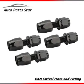 Vr2423 Auto-parts-star 4pcs 6an An6 -6an Black Straight Swivel Fuel Oil Hose End Fittings