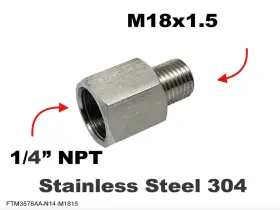 Ftm3578aa-n14-m1815 Autobahn88 1/4 Inch Npt Female To M18x1.5 Male Stainless Sensor Adaptor Fittings Conversion
