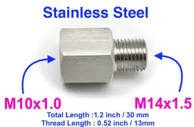 Ftm666-m1010-m1415 Autobahn88 M10x1.0 Female To M14x1.5 Male Stainless Pressure Sensor Fittings Adapter