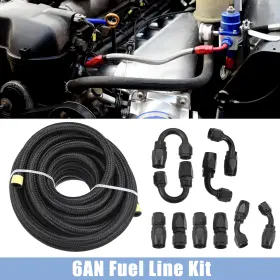 Automall Tech 726215380972 Universal 6an Fuel Line Kit 20ft Nylon Braided Oil Hose Adapter