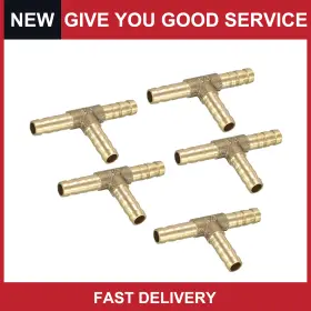 Automall Tech 726215623079 Universal 6mm Brass Barb Hose Fitting T 3way Connector Joiner Air Fuel Pack Of 5