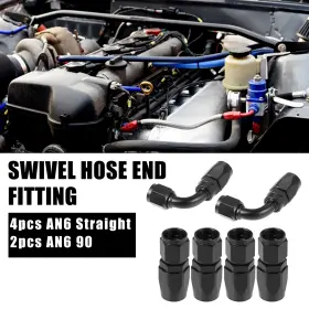 Automall Tech 726215842319 4pcs An6 Straight 2pcs 90 Degree Swivel Hose End Fitting For Fuel Black