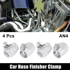 Automall Tech 747709585178 4pcs An4 Hose Finisher Flexible Rubber Pipe Clamp For Oil Fuel Silver Tone