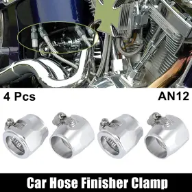 An12 Automall Tech 747709585291 4pcs Hose Finisher Flexible Rubber Pipe Clamp For Oil Fuel Tube Silver Tone
