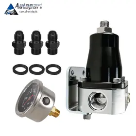 Autopartsexcellentdeals Fpr-1047-bk Fuel Pressure Regulator Efi Adjustable Bypass With Gauge High Performance New Us