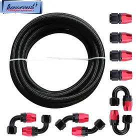 Autop754 Autopartszone 10ft Hose End 6an Fitting Fuel Line Braided Oil/gas An6 Separator Clamp Kit 3/8