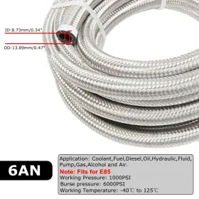Fl6ans Better-autoparts 6an 3/8 Inch Fuel Line Hose Braided Stainless Steel Oil Gas Cpe 10ft/20ft Silver Fl6ans Better-autoparts 6an 3/8 Inch Fuel Line Hose Braided Stainless Steel Oil Gas Cpe 10ft/20ft Silver