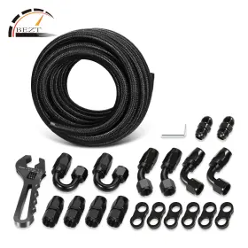 J2-cpe-09 Bezt 25ft 10an Nylon Stainless Steel Braided Oil Fuel Line Hose End Fitting Kit Black