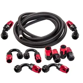 1lz643 Bfo An8 -8an Nylon Steel Braided Oil Fuel Line Hose End Fitting Adaptor Kit 16ft Red