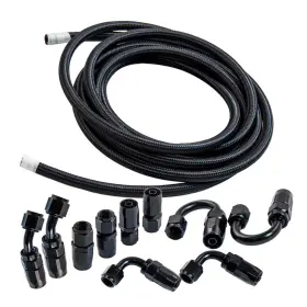 3rtbl2 Bfo High Flow -6an Fuel Line 16ft Black Braided Hose Kit With Swivel Fitting Set