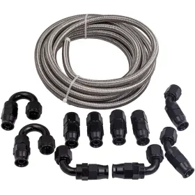 Bfo 3yix0z 8an An8 Stainless Steel Braided Ptfe Fuel Hose Line 20ft Black Fitting Kit New