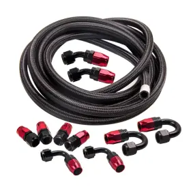 6r8mhj Bfo 8an Nylon Steel Braided Oil Fuel Line Hose End Fitting Adaptor Kit Black Red New