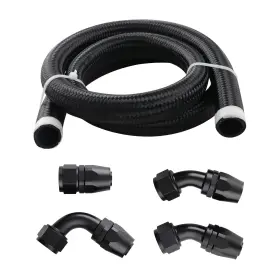 6sw0y8 Bfo Black An16 16an An-16 Hose Fuel Line Rubber Nylon Braided Hoses 90 Degree