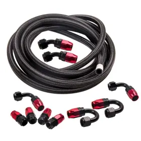 72cwgt Bfo An8 -8an Nylon Steel Braided Oil Fuel Line Hose End Fitting Adaptor Kit 16ft Red
