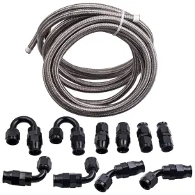 7nloht Bfo 20ft An6 -6an Stainless Steel Nylon Braided Ptfe Fuel Line Hose And Black Fittings