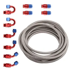 7t9wjh Bfo An6 -6an An-6 Red Swivel Fitting Stainless Steel Braided Fuel Line Hose 20ft Kit