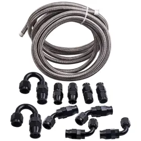 8x5dts Bfo 6an 20ft Ptfe Stainless Steel Braided Oil Fuel Line Fitting Hose Kit 5/16 Inch New