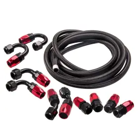 An8-8an Bfo B0gr86 Fitting Stainless Steel Nylon Braided Oil/fuel Hose Line 16ft Red Black