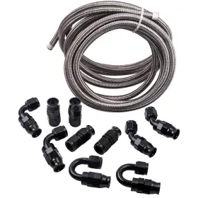 B4hjo5 Bfo Brand New 20ft An6 Stainless Steel Ptfe Silver Fuel Line Black Fitting Hose Kit