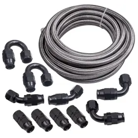 10fitting Bfo D2wua9 20ft An10 Stainless Steel Braided Fuel Line Hose End Kit Swivel Silver