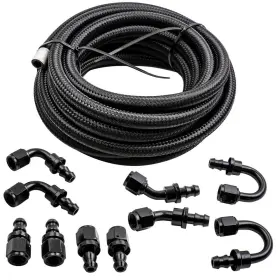 D7zrls Bfo 20feet 6an Stainless Steel Braided Fuel Line 10pcs Push Lock Fitting Hose Black