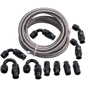 Dovcj6 Bfo 6an 20ft Ptfe Stainless Steel Braided Oil Fuel Line Fitting Hose Kit 5/16 Inch New