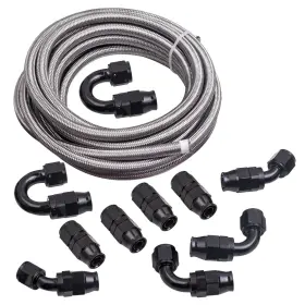 G98ktq Bfo 20 Feet Stainless Steel Ptfe Fuel Line Silver An-10 Fitting Swivel Hose End Kit