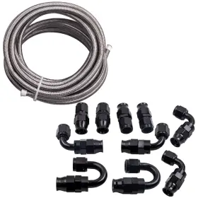 H2oyqc Bfo An6 -6an 20ft Ptfe Stainless Steel Braided Oil Fuel Line And Hose End Fitting Kit