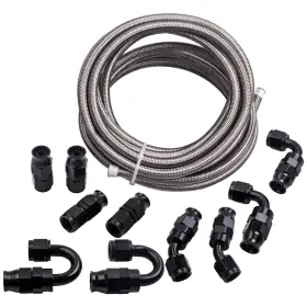 H5sjtu Bfo An6 -6an 20ft Ptfe Stainless Steel Braided Oil Fuel Line And Hose End Fitting Kit
