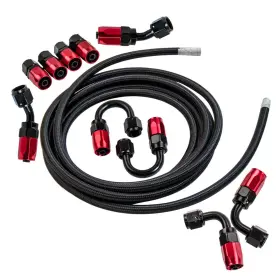 M3dl0b Bfo 6an An6 16ft Fuel Hose Line Kit Stainless Steel Nylon Braided End Red