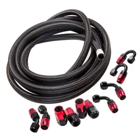 Na4hkv Bfo 8an Nylon Steel Braided Oil Fuel Line Hose End Fitting Adaptor Kit Black Red New