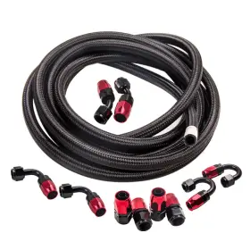 O4elab Bfo An8 -8an Nylon Steel Braided Oil/fuel Line Hose End Fitting Adaptor Kit 16ft Red