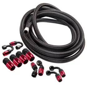 An8-8an Bfo Rd0mze Fitting Stainless Steel Nylon Braided Oil/fuel Hose Line 16ft Red Black