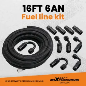 Rn7gjh Bfo 6an -6an 16ft Fuel Hose Line Kit Nylon Stainless Steel Braided End Fitting
