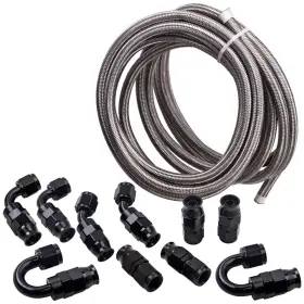 Uly07t Bfo 20ft An6 Nylon Stainless Steel Braided Oil Fuel Line And 10x Fitting Adapter Kit