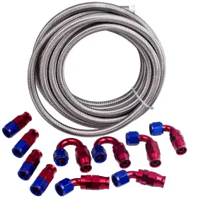 Vu9zf6 Bfo 8an 20ft Stainless Steel Braided Fuel Line Fitting Kit Red Swivel Hose End Vu9zf6 Bfo 8an 20ft Stainless Steel Braided Fuel Line Fitting Kit Red Swivel Hose End
