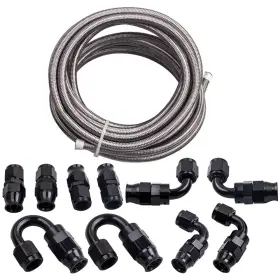 Xiah1k Bfo 6an -6an Stainless Steel Ptfe Fuel Line 20ft 10 Fittings Hose Kit E85 Silver New Xiah1k Bfo 6an -6an Stainless Steel Ptfe Fuel Line 20ft 10 Fittings Hose Kit E85 Silver New