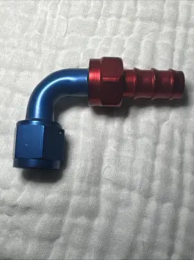 13413 Big End Performance Products Hose Barb Fitting -10an Female To Push Lock 90 Degree Red/blue