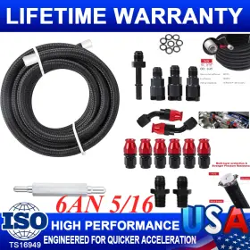 Carbole R811022 An6 An-6 Fitting Stainless Steel Braided Oil Fuel Line Swivel Hose End 25ft Kits