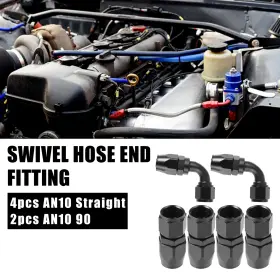 An10 Carpopart 726215842333 4pcs Straight 2pcs 90 Degree Swivel Hose End Fitting For Fuel Black